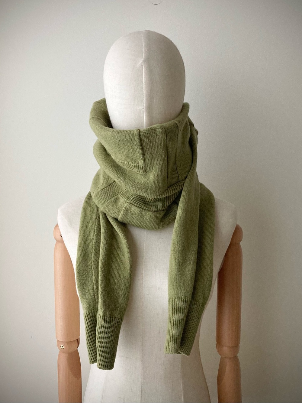 joodito 100% wool sweater wrap scarf wabi sabi boro preppy tie neckwarmer green